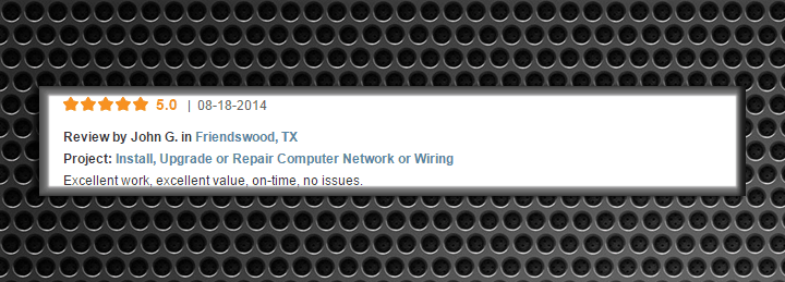 5-star review for computer network wiring services in Friendswood, TX
