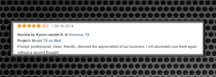 Thumbnail image of a 5-star review for home theater system services in Houston, TX
