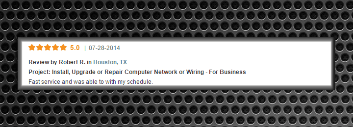 5-star review for business network wiring services in Houston, TX