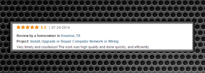 5-star review for computer network wiring services in Houston, TX