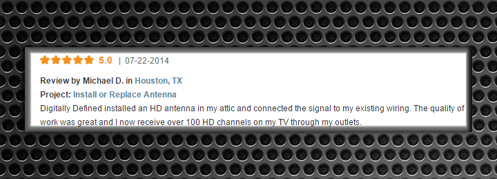 5-star review for antenna installation services in Houston, TX