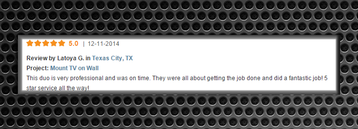 5-star review for TV wall mounting services in Texas City, TX