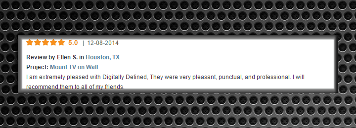 5-star review for TV wall mounting services in Houston, TX